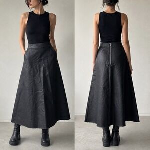 Aequamente Skirt Womens S/36 Black Coated Linen Avant Garde Made in‎ Italy Midi